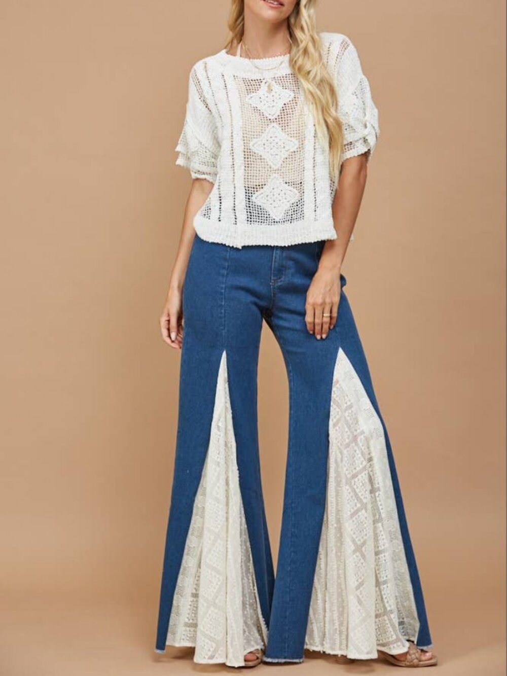 Lace Detail Wide Leg Jeans